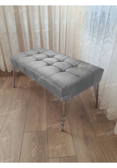 Modern Dilim Puf Ayakucu Puf Gümüş Metal Ayak 100 45 Gri