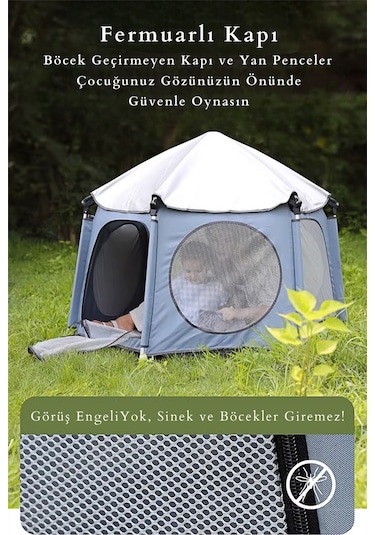 Kiwi Safari Çocuk-bebek Oyun Parkı Çadırı +50 Uv Korumalı,kolay Kurulum,alüminyum Sağlam Gövde - Latte