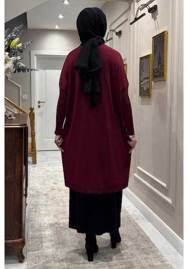 Rabia Şamlı Dora Triko Tunik Bordo Çok Renkli