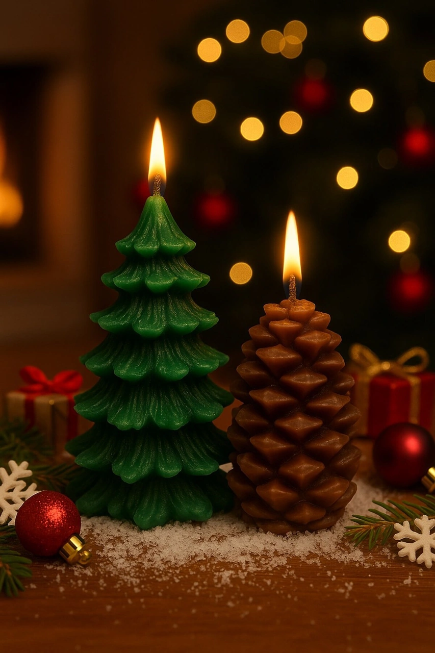 2 Li Yılbaşı Temalı Masa Ve Ev Dekoru Kozalak Ve Çam Ağacı Temalı Doğal Mum Yılbaşı Hediye Seti Çok Renkli