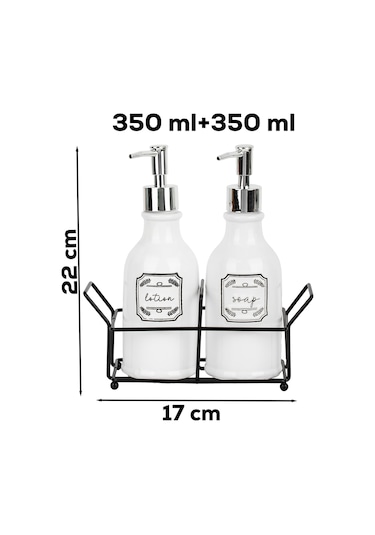 Porsima 3115 Gümüş Kapaklı Porselen 2li Sıvı Sabunluk Beyaz 700 Ml Beyaz