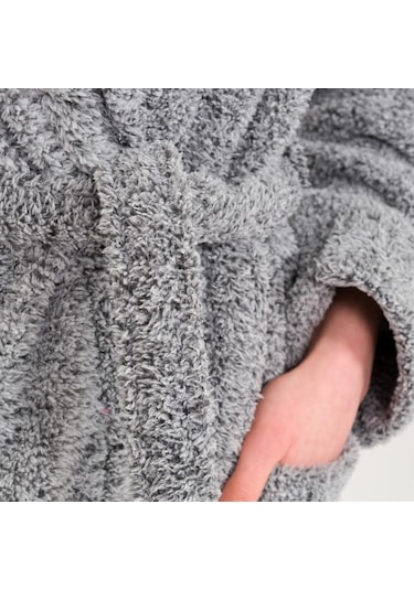 Kadın Welsoft Şal Yaka Polar Sabahlık Gri