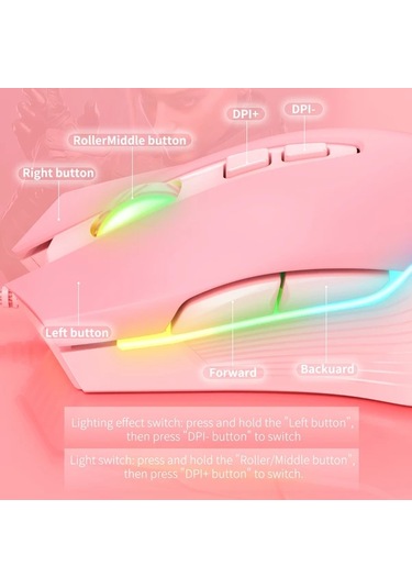 Besthome1 Onıkuma Cw905 Pembe Usb Optik Oyun Mouse Mekanik Oyuncu Bilgisayar Laptop İçin Besthome1