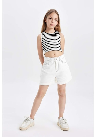 Defacto Kız Çocuk Pamuklu Şort C9300A824SMWT34 Beyaz
