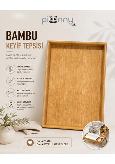 Pionny Katlanabilir Bambu Keyif Tepsisi Çok Renkli