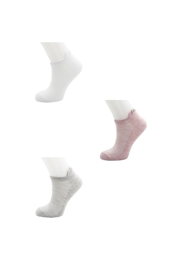 Kadın Çok Renkli Happy Yazılı Taş Işlemeli Pamuklu Patik Çorap 3'lu Paket Çok Renkli