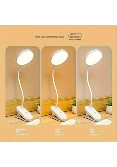 Boatshop1 1pc Usb Şarj Edilebilir Dokunmatik Kontrollü Led Masa Lambası Ayarlanabilir Parlaklık Göz Koruma Okuma Lambası Beyaz Plastik Taban Klipsli Ev Ve Ofis İçin Ahşap