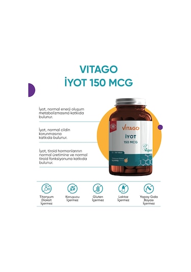 Vitago Premium 150 Mcg İyot İçeren Takviye Edici Gıda 120 Tablet