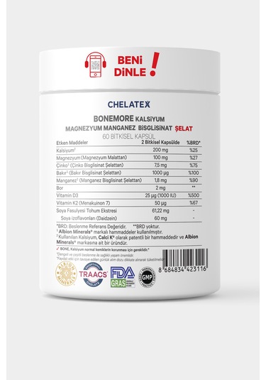 Chelatex Bonemore Kalsiyum Magnezyum İçeren Edici Gıda 60 Bitkise