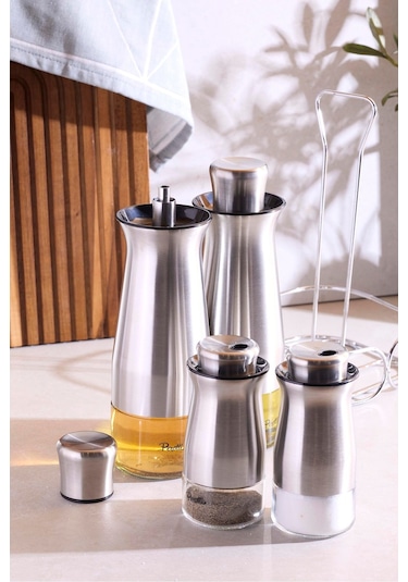 Inox 4'lü Standlı Yağlık-sirkelik Takımı Seffaf Şeffaf