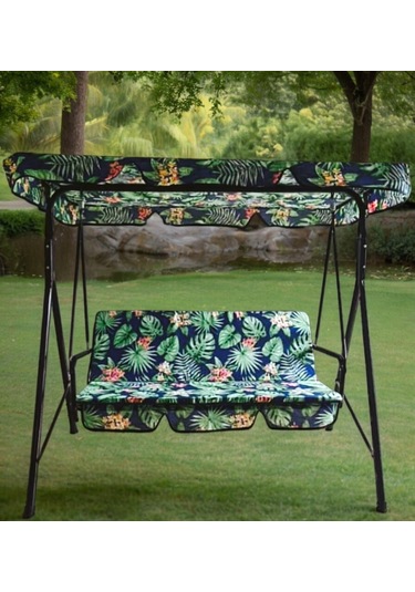 Bahçe Salıncağı Minderli Lüks Kılıf Seti Gölgelikli Yaprak Desen Desenli