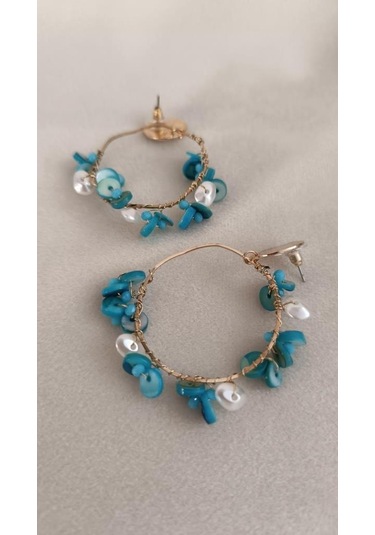 Hdmarketim Otantik Doğal Turkuaz Taş Halka Sallantılı Küpe Çok Renkli