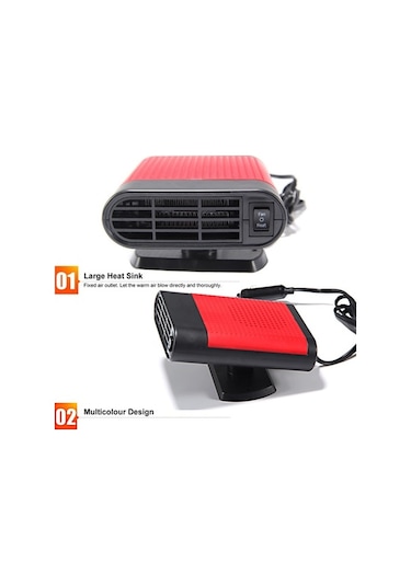 Pazly Arac İçin 360 Dönebilen Isıtma & Soğutma Üfleyici - Sisleme, Buz Çözücü, Siyah-kırmızı, 150w, 12v, 150x110x75mm