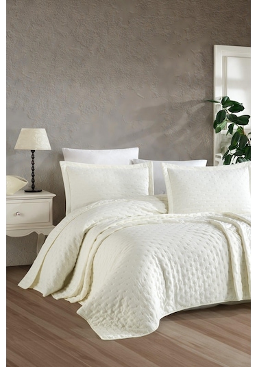 Elart Yatak Örtüsü 3 Parça Çift Kişilik Helena Ekru