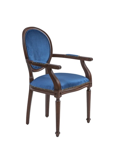 Madalyon Kolçaklı Ahşap Klasik Sandalye Mavi