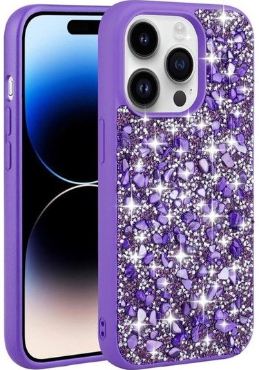 Apple Uyumlu iPhone 14 Pro Max Kılıf Parlak Taşlı Tasarım Linea Kapak
