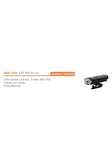 Xbyc 6139 150 Lumen Bisiklet Pilli Ön Far Işık 4 Modlu Pilli Far Gri - Siyah