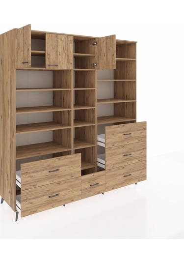 Kronos Dolap 17 Raflı 6 Çekmeceli 3 Kapaklı 220x59x243 Çam-çam/çam Atlas Çam/atlas Çam