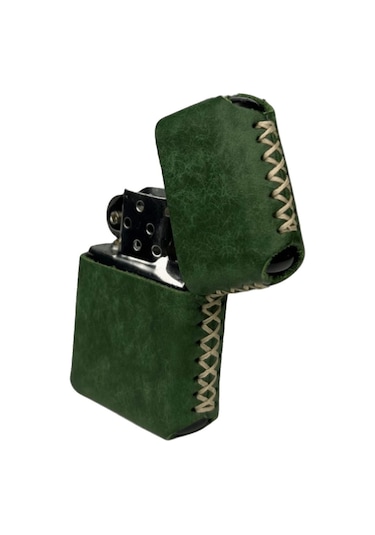 Handmade El Yapımı Hakiki Deri Zippo Modeli Çakmak Yeşil