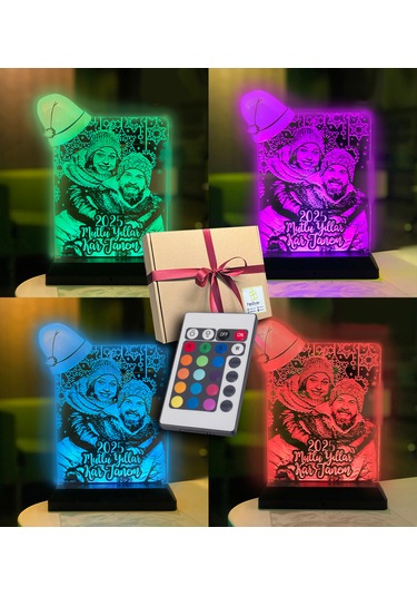 Yılbaşı Hediyesi Kişiye Özel Resimli Noel Baba Şapkalı 3d Led Gec