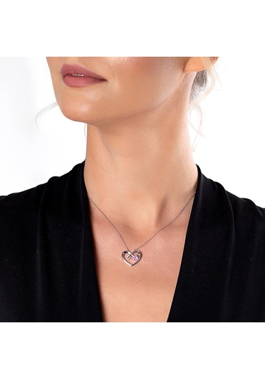 Zirkon Taşlı Kalp Tasarım "Eros" Temalı 925 Ayar Gümüş Kolye (457818875)