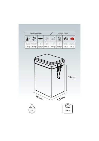 Lisbon Sugar Desenli Şeffaf Kapaklı Metal Saklama Kabı, 7,5 X 10 X 15 Cm, 1 Lt Desenli