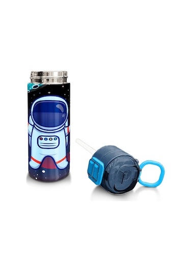 Coral High Kids Saks Mavi Astronot Desenli Pipetli Ve Direkt İçim Çelik Termos 500 Ml 31933 Saks Mavi