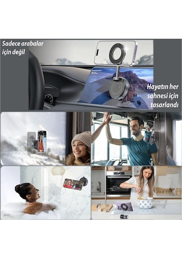 Manyetik Magsafe İle Uyumlu 360 Dönen Ayarlanabilir Araç İçi Telefon Tutucu Vakumlu Katlanabilir K007