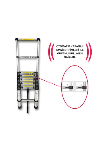 Endokon 470 Cm. - 16 Basamaklı Teleskopik Alüminyum Merdiven - I Tipi Uzayan Merdiven
