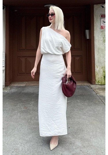 Madmext Madmext Beyaz Düşük Omuz Elbise Mg2349 Beyaz