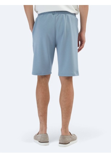 Mavi Düz Örme Jogging Fit Spor Bermuda Mavi