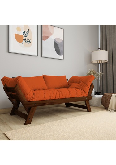 Woodesk Adalar Masif Ceviz-turuncu Renk 2li Kanepe Cpt8173-210