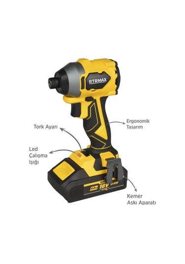 Rtrmax RTX3050 Şarjlı Torklu Vidalama Kömürsüz 230Nm 2x4 Ah Plus Çift Akü Hızlı Şarj X-Lion