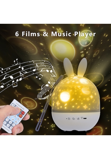 Ximistore9 Tomshine Usb Projeksiyon Lambası: 6 Film, 8 Müzik, Uzaktan Kumandalı Çocuk Gece Işığı