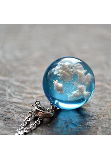 Chavin 3 Boyutlu Mavi Bulut Kadın Kolye Eg08 Gri