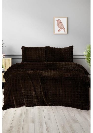 Merinos Diamond Buble Kürk Çift Kişilik Comforter Set Kahve Kahve