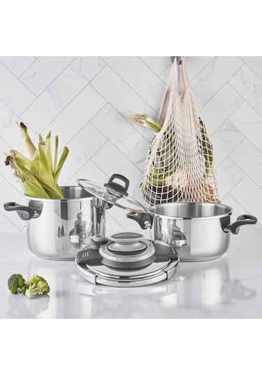 Emsan Montana 2'li 4+6 Litre İndüksiyon Tabanlı Düdüklü Tencere Seti Siyah Gri Gri - Siyah