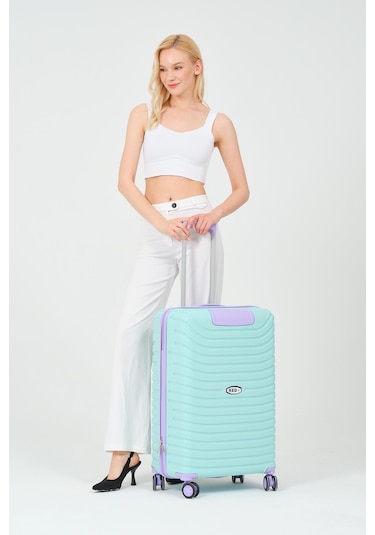 Keo-plus Turkuaz-lila Orta Boy Silikon Kırılmaz Pp Valiz Siyah