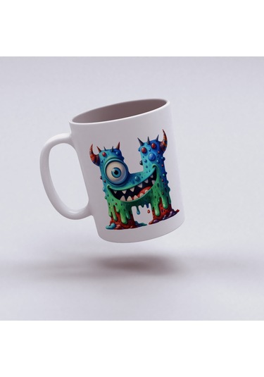 H Harfi Bardak, Sevimli Canavarlar Harflı Bardak Hediyesi Porselen Beyaz