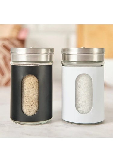 Ulzyvf 2'li Paslanmaz Çelik Baharat Kavanozu Seti - 75ml, 3'lü Döküm Delikli Beyaz-siyah Beyaz - Siyah
