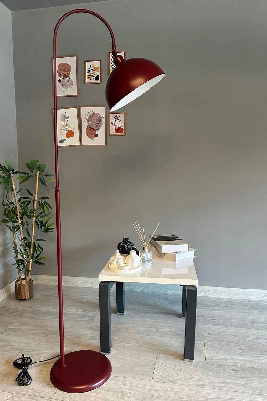 Vişne Çürüğü Lambader Hareketli Başlık Modern Dekoratif Metal Oturma Odası Çalışma Odası Lambası Bordo