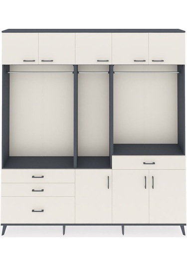 Arges Dolap 8 Raflı 4 Çekmeceli 3 Askılı 220x30x243 Antrasit-aytaşı/aytaşı Aytası/aytası