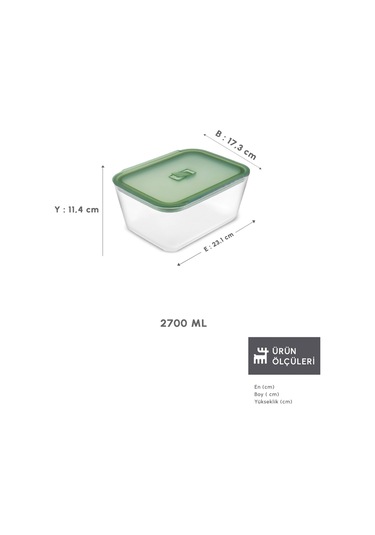Karaca Green Dikdörtgen Saklama Kabı 2700 Ml Yeşil