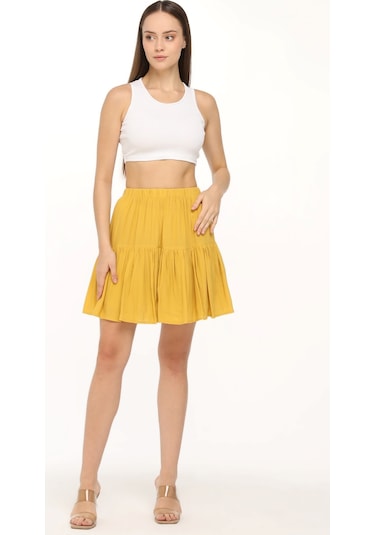 Krep Kumaş Sarı Renk Etek