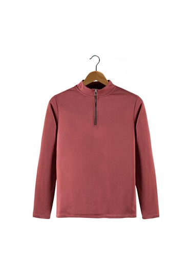 Erkek Kırmızı Yarım Fermuarlı Basic Düz Sweatshirt Kırmızı