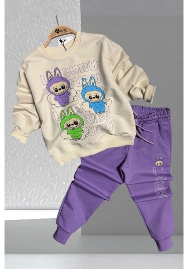 Labubu Desenli Kız Çocuk Lila Renk Eşofman Takım 2 Li Set Lila
