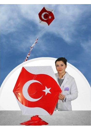 Naylon Altıgen Uçurtma - Bayraklı - Orta Boy