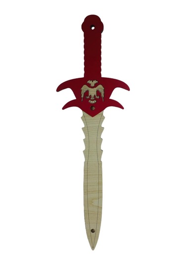 Ahşap Çift Başlı Selçuklu Kalkanı ve Kılıcı  Kırmızı
