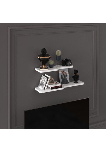 Doğal Modern Organizer Düzenleyici 2'li Kıvrımlı Dekoratif Kitaplık Banyo Mutfak Duvar Rafı Beyaz