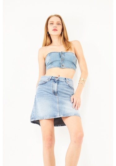 Kutaf Kadın Denim Büstiyer Mavi